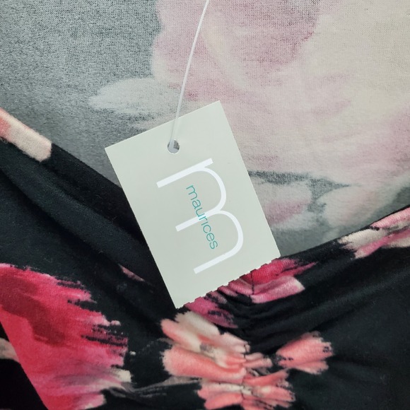 NWT Black Pink Floral Long Sleeve Sweetheart Neck Stretch Romantic Top Womens 0X - Picture 10 of 15